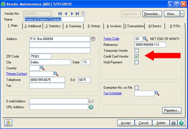 APTrans1 | MAS90/200 Tip: How to Record a Vendor Purchase made by Credit Card
